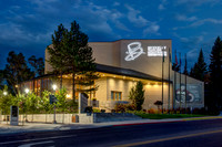 Randall L. Jones Theatre main entrance at night